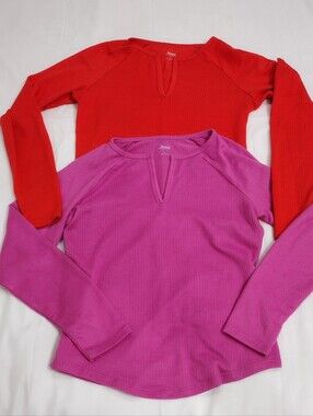 Bundle (3)Jenni Orange&Pink  Lg-Sleeve V-Notch Ribbed Top + (1)Green Pale Top